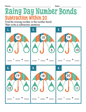 Rainy Day Number Bonds: Subtraction Within 20