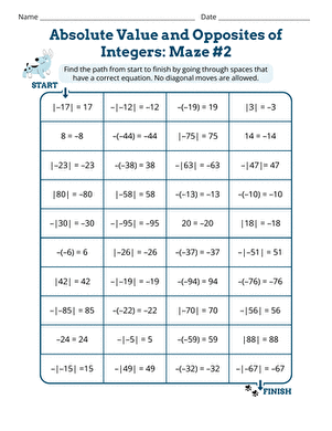 Absolute Value and Opposites of Integers: Maze #2