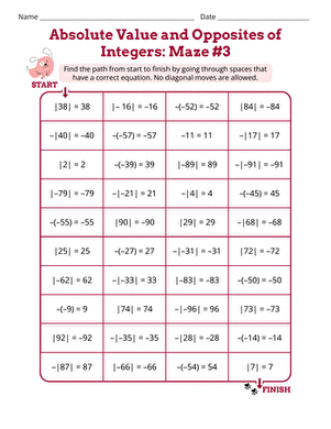 Absolute Value and Opposites of Integers: Maze #3