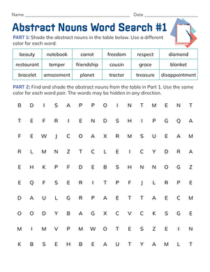 Abstract Nouns Word Search #1