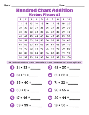 Hundred Chart Addition: Mystery Picture #3