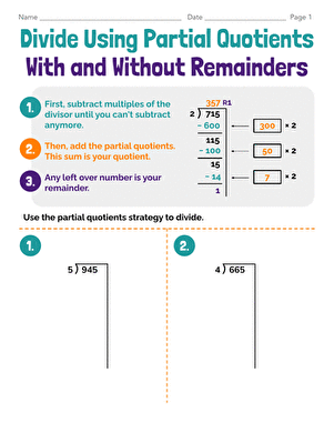 Divide Using Partial Quotients With and Without Remainders