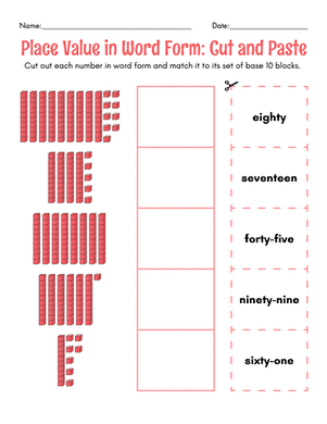 Place Value in Word Form: Cut and Paste