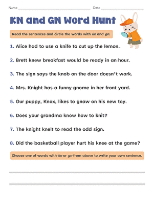 KN and GN Word Hunt