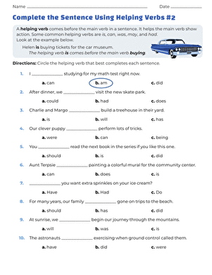 Complete the Sentence Using Helping Verbs #2