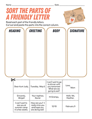 Sort the Parts of a Friendly Letter