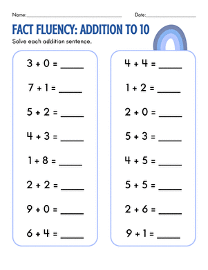 Fact Fluency: Addition to 10