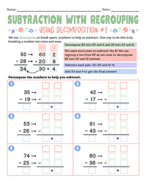 Subtraction With Regrouping Using Decomposition #1