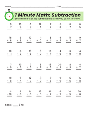 1 Minute Math: Subtraction