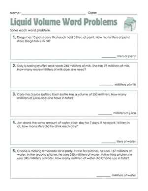Liquid Volume Word Problems
