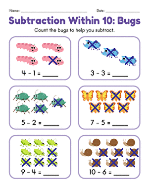 Subtraction Within 10: Bugs