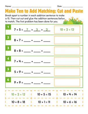 Make Ten to Add Matching: Cut and Paste