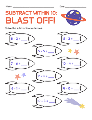 Subtract Within 10: Blast Off!