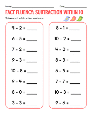 Fact Fluency: Subtraction Within 10