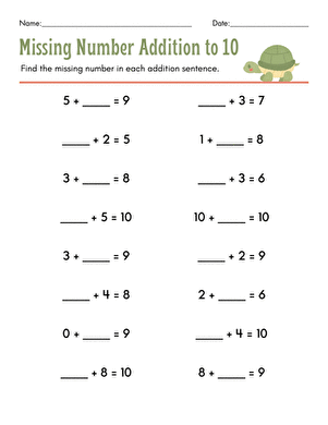 Missing Number Addition to 10