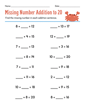 Missing Number Addition to 20