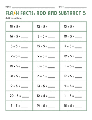 Flash Facts: Add and Subtract 5