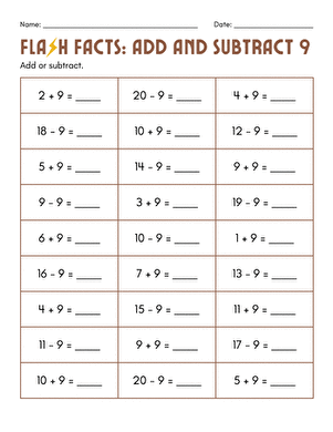 Flash Facts: Add and Subtract 9