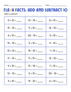 Flash Facts: Add and Subtract 10
