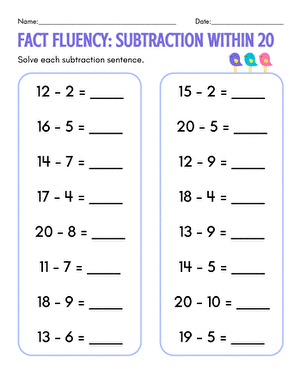 Fact Fluency: Subtraction Within 20