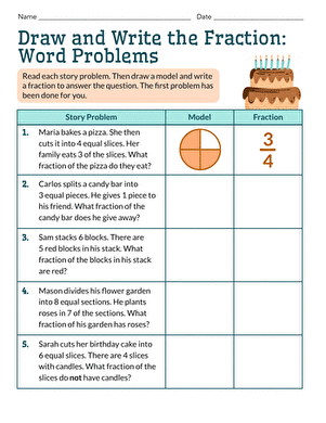 Draw and Write the Fraction: Word Problems