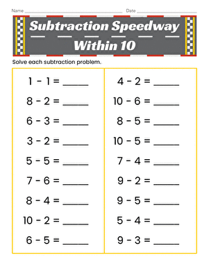 Subtraction Speedway Within 10