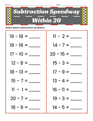 Subtraction Speedway to 20