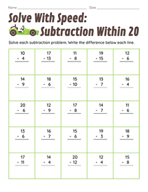 Solve With Speed: Subtraction Within 20