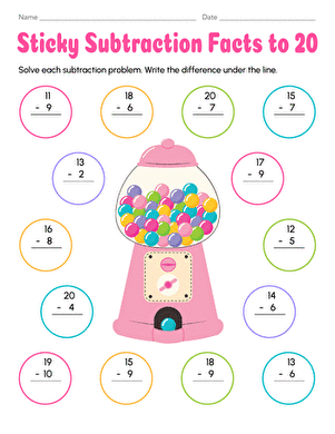 Sticky Subtraction Facts to 20