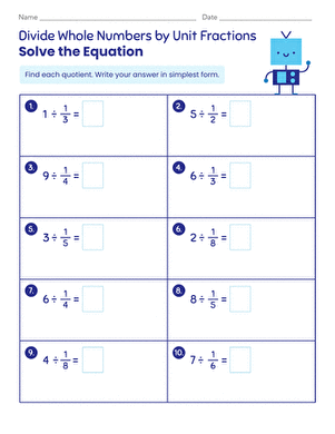 Divide Whole Numbers by Unit Fractions: Solve the Equation