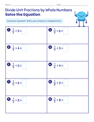 Divide Unit Fractions by Whole Numbers: Solve the Equation