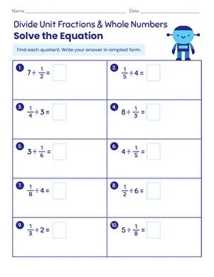 Divide Unit Fractions & Whole Numbers: Solve the Equation