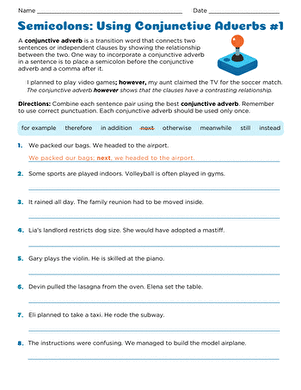 Semicolons: Using Conjunctive Adverbs #1