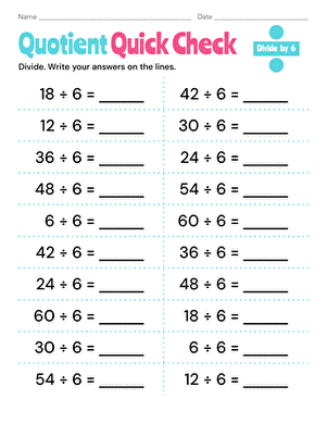 Quotient Quick Check: Divide by 6