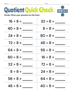 Quotient Quick Check: Divide by 8