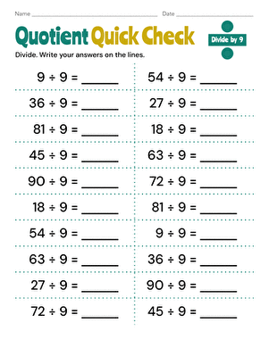 Quotient Quick Check: Divide by 9