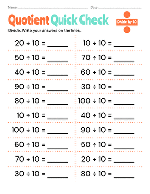 Quotient Quick Check: Divide by 10