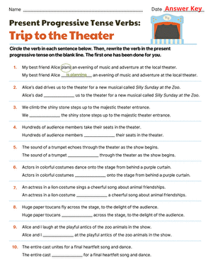 Present Progressive Tense Verbs: Trip to the Theater