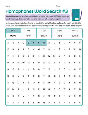 Homophones Word Search #3