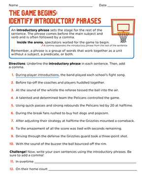 The Game Begins: Identify Introductory Phrases