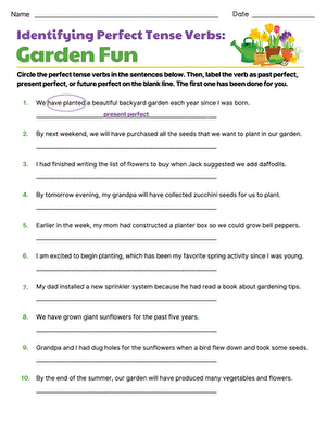 Identifying Perfect Tense Verbs: Garden Fun