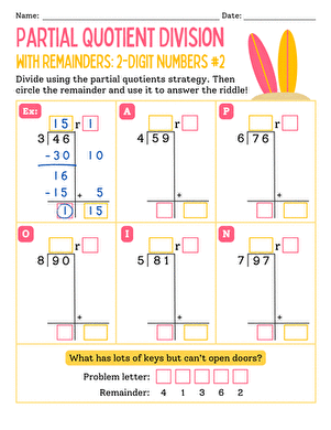 Partial Quotient Division With Remainders: 2-Digit Numbers #2