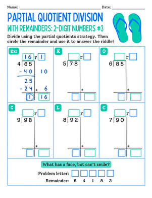 Partial Quotient Division With Remainders: 2-Digit Numbers #3
