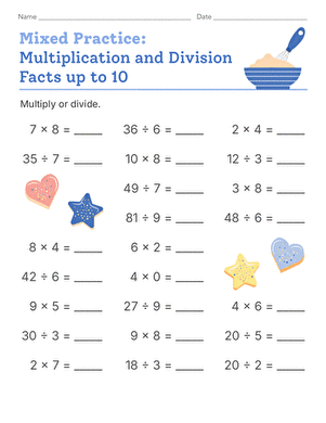 Mixed Practice: Multiplication and Division Facts up to 10