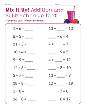 Mix It Up! Addition and Subtraction up to 20