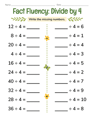 Fact Fluency: Divide by 4