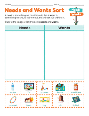 Needs and Wants Sort