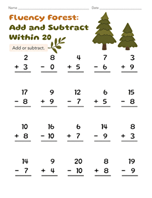 Fluency Forest: Add and Subtract Within 20