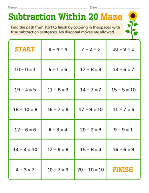 Subtraction Within 20 Maze