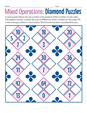 Mixed Operations: Diamond Puzzles